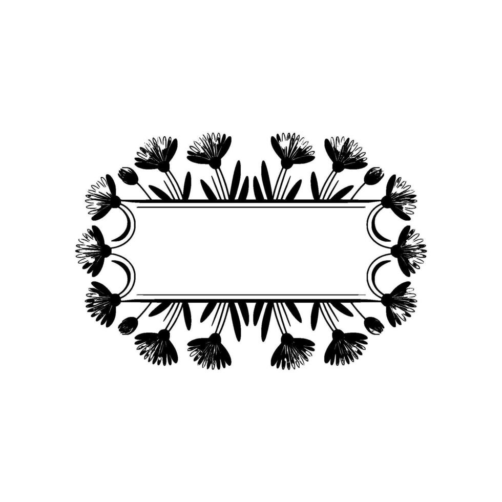 Elegant Floral Frame, Black and Gray, Minimalist vector