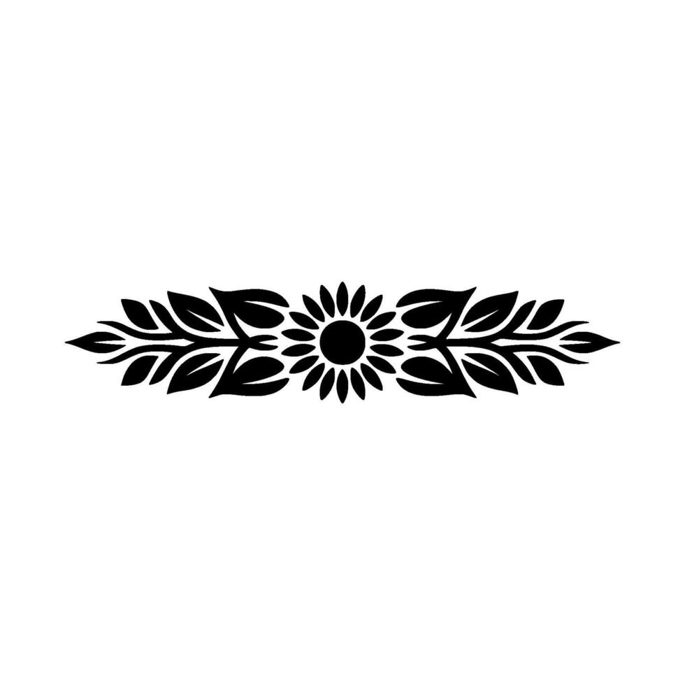 Elegant Sunflower Leaf Floral, Decorative Black Silhouette on White vector