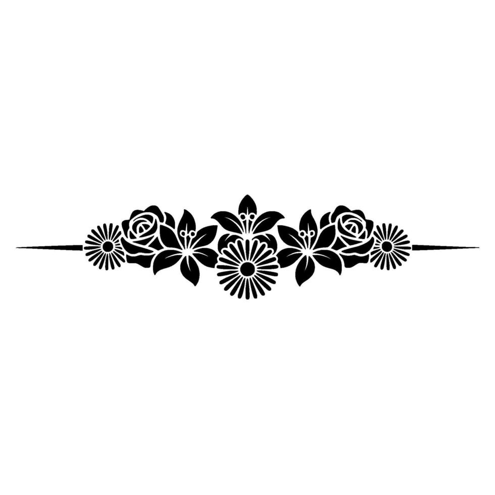 Elegant Black Floral Border Ornament on White - Floral border vector