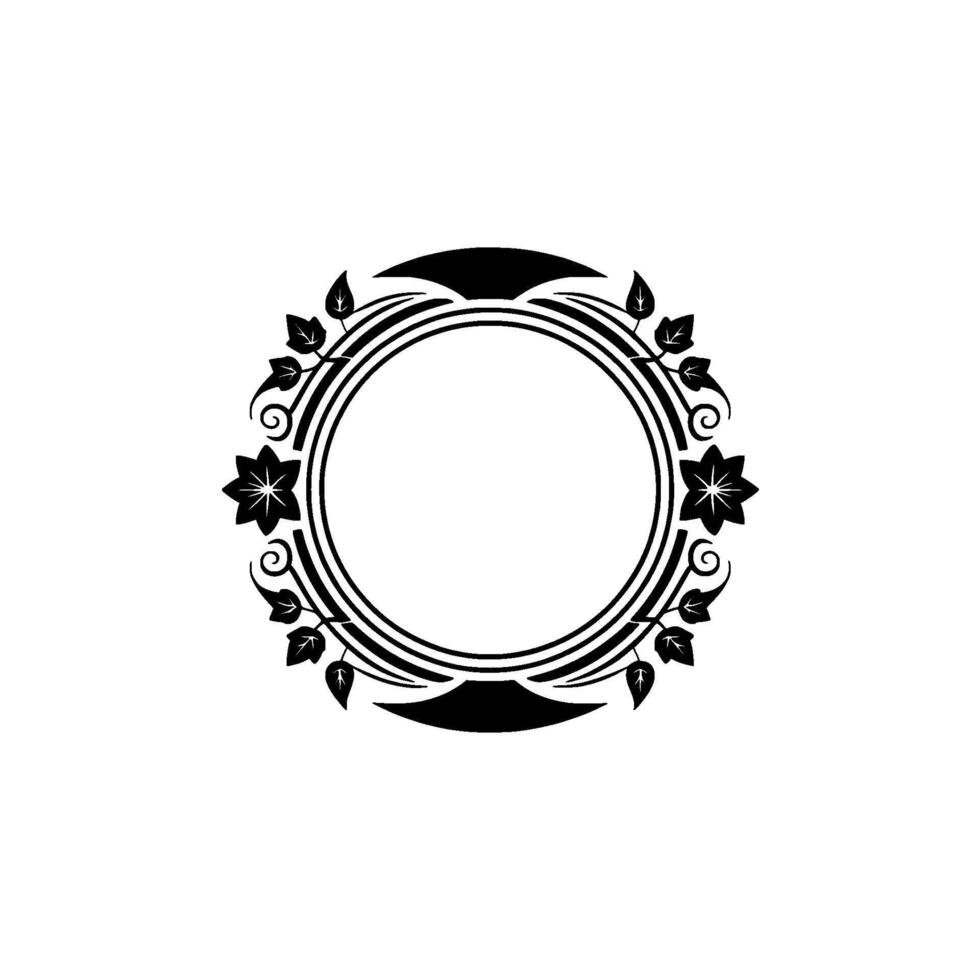 Elegant Circular Floral Frame, Black White, Minimalist vector