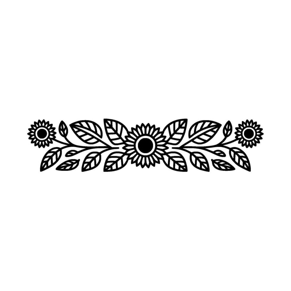 Floral Sunflower Line Art Border - Illustration vector
