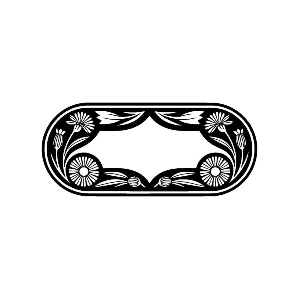 Elegant Floral Oval Frame in Black and White, Decorative Border vector