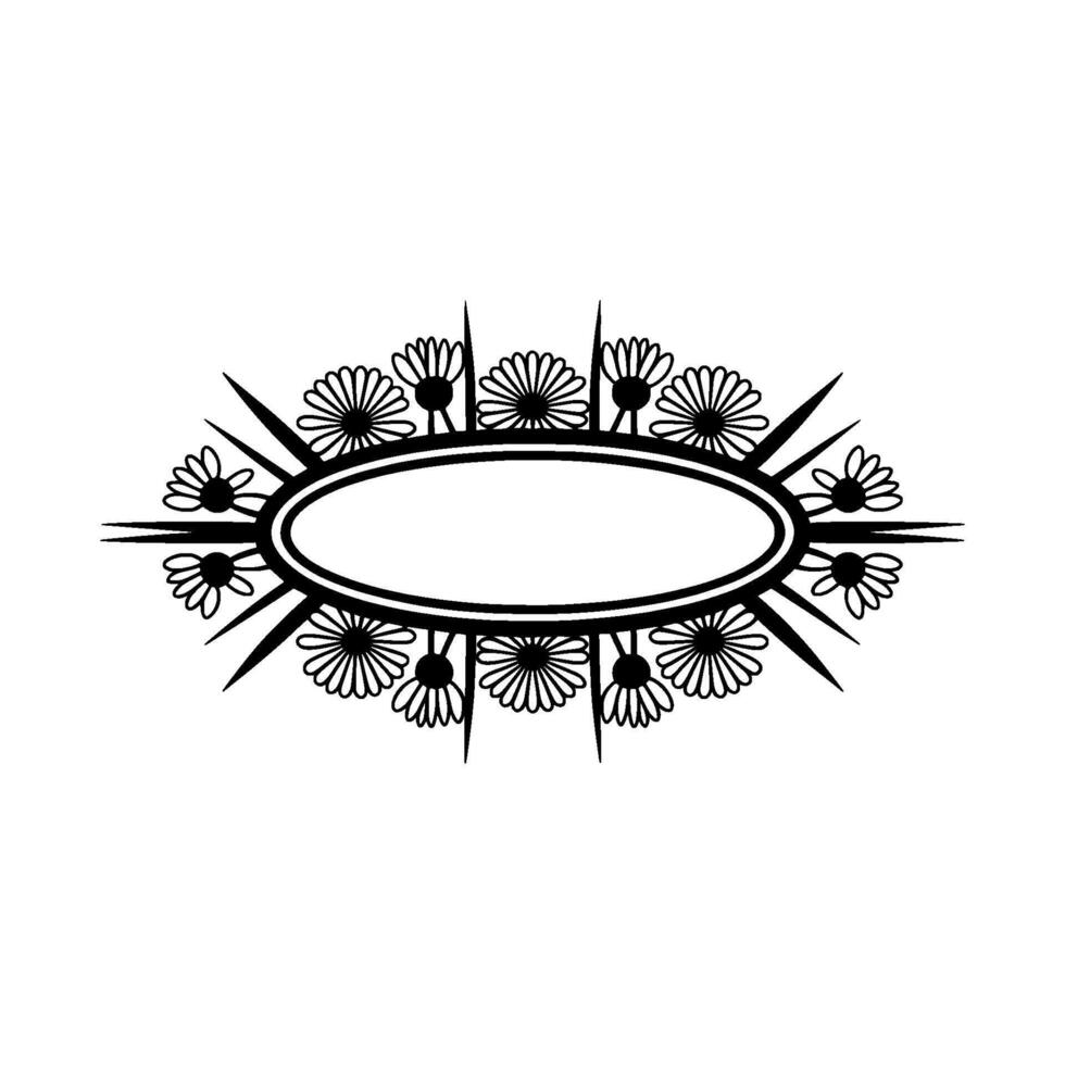 Floral Frame Emblem, Black and White Minimalist, Blank Space vector