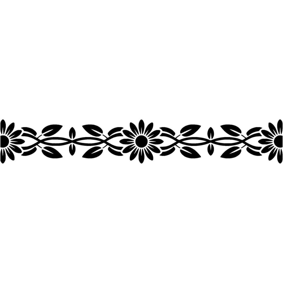 Elegant Floral Border in Black on White Background, Seamless vector