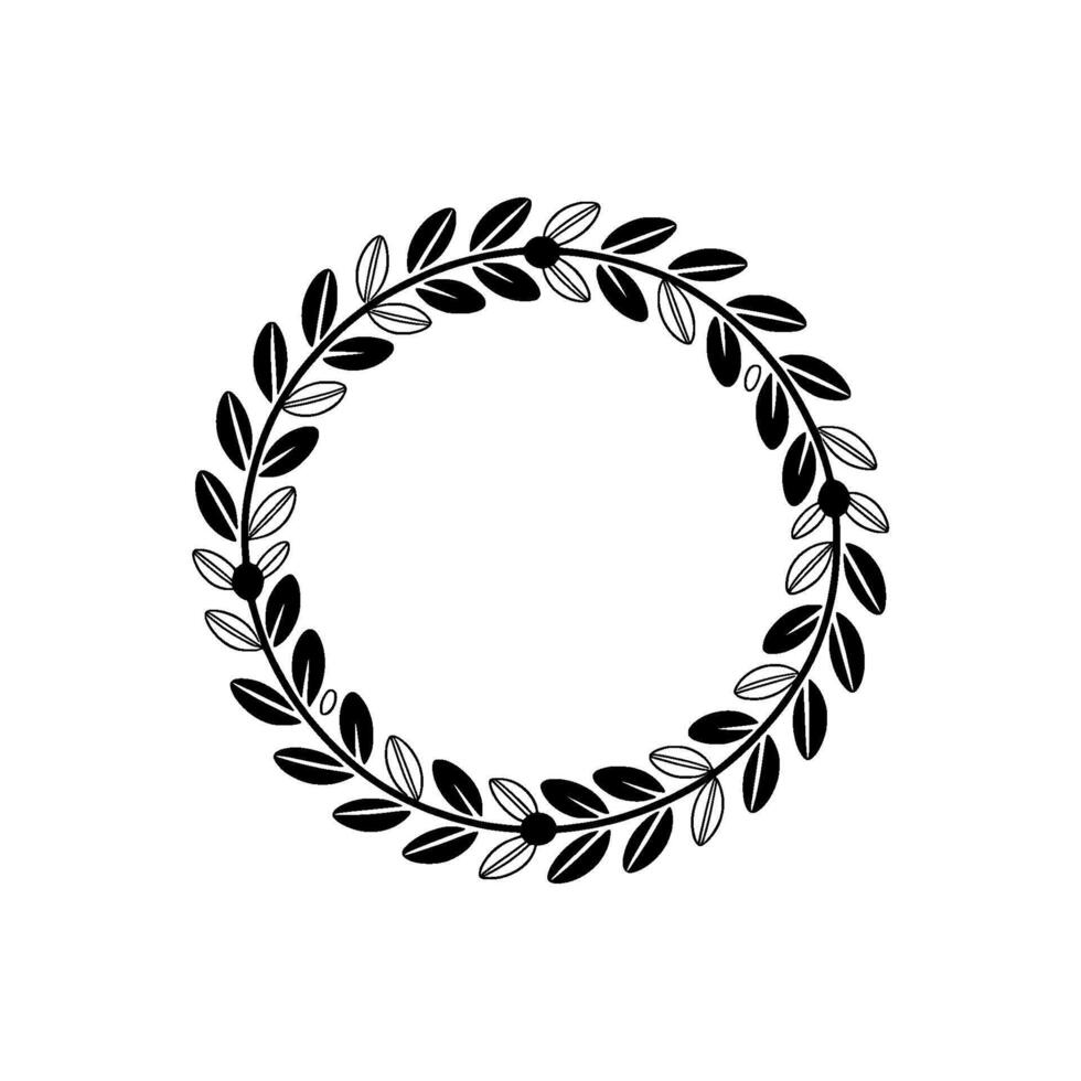 Minimalist Black White Leaf Wreath, Circular Frame vector