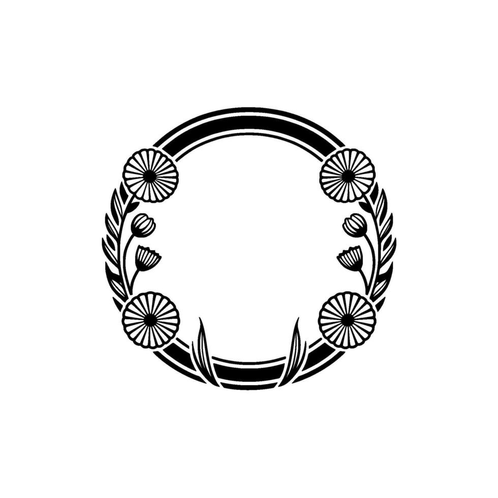 Minimalist Floral Wreath Black and White Art Deco vector
