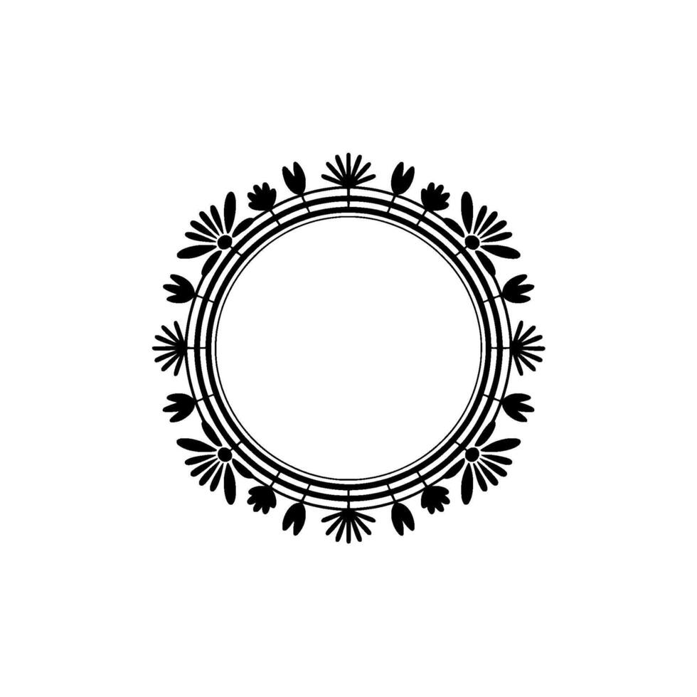 Minimalist Black Floral Circle Frame on Creamy Background vector