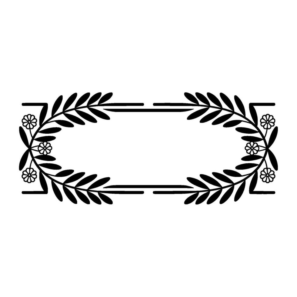 Black Floral Frame with Leaves, Clean Minimalist vector