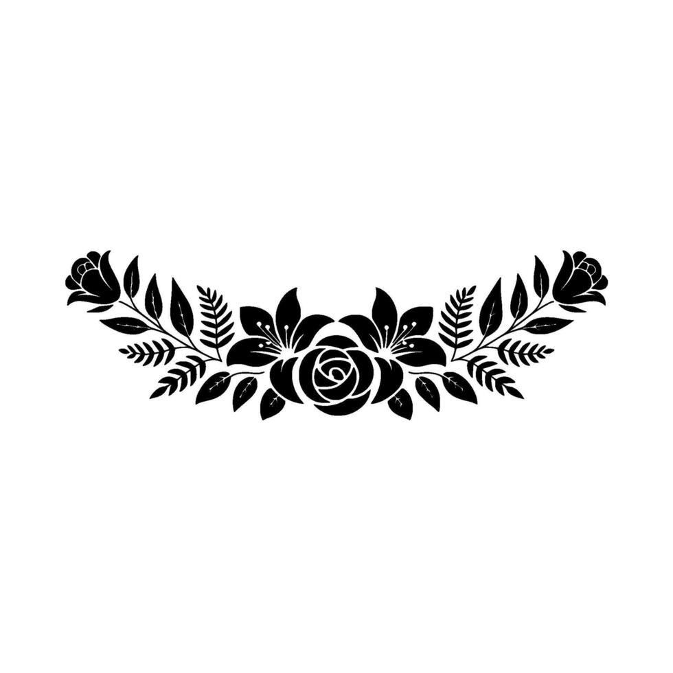 Elegant Black Floral Wreath on White Background - Leaves vector