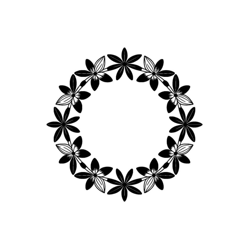 Black White Floral Wreath Illustration - Minimalist vector