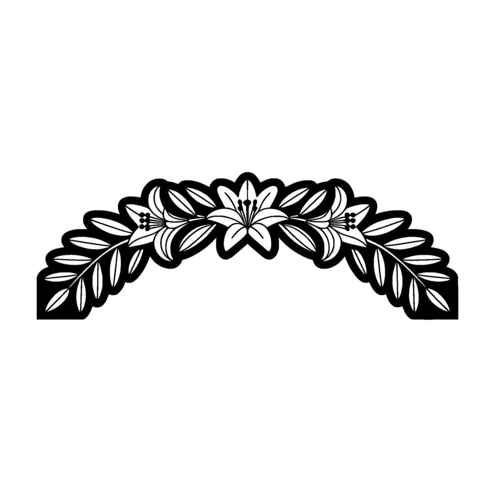 Elegant Black White Floral Archway Lily Leaf Silhouette vector