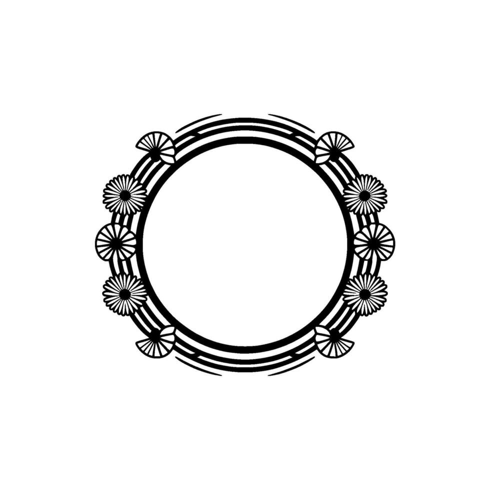 Geometric Floral Frame Minimalist Black White, Circle vector