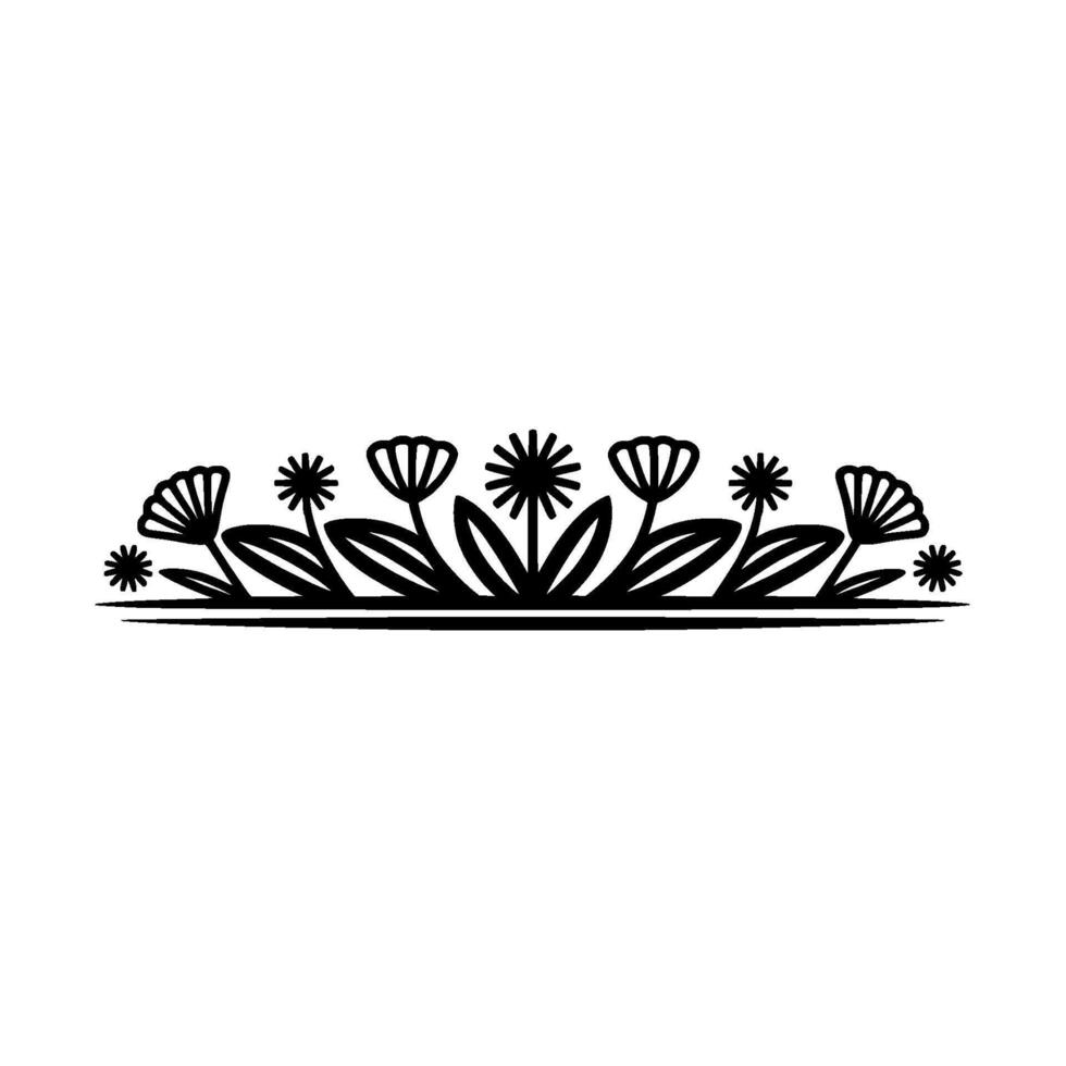 Elegant Floral Border, Minimalist Black and White - Nature vector