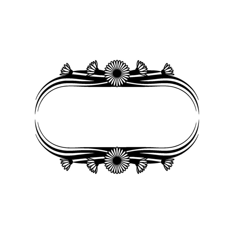 Elegant Floral Oval Frame Black and White Decorative Border - Decoration vector