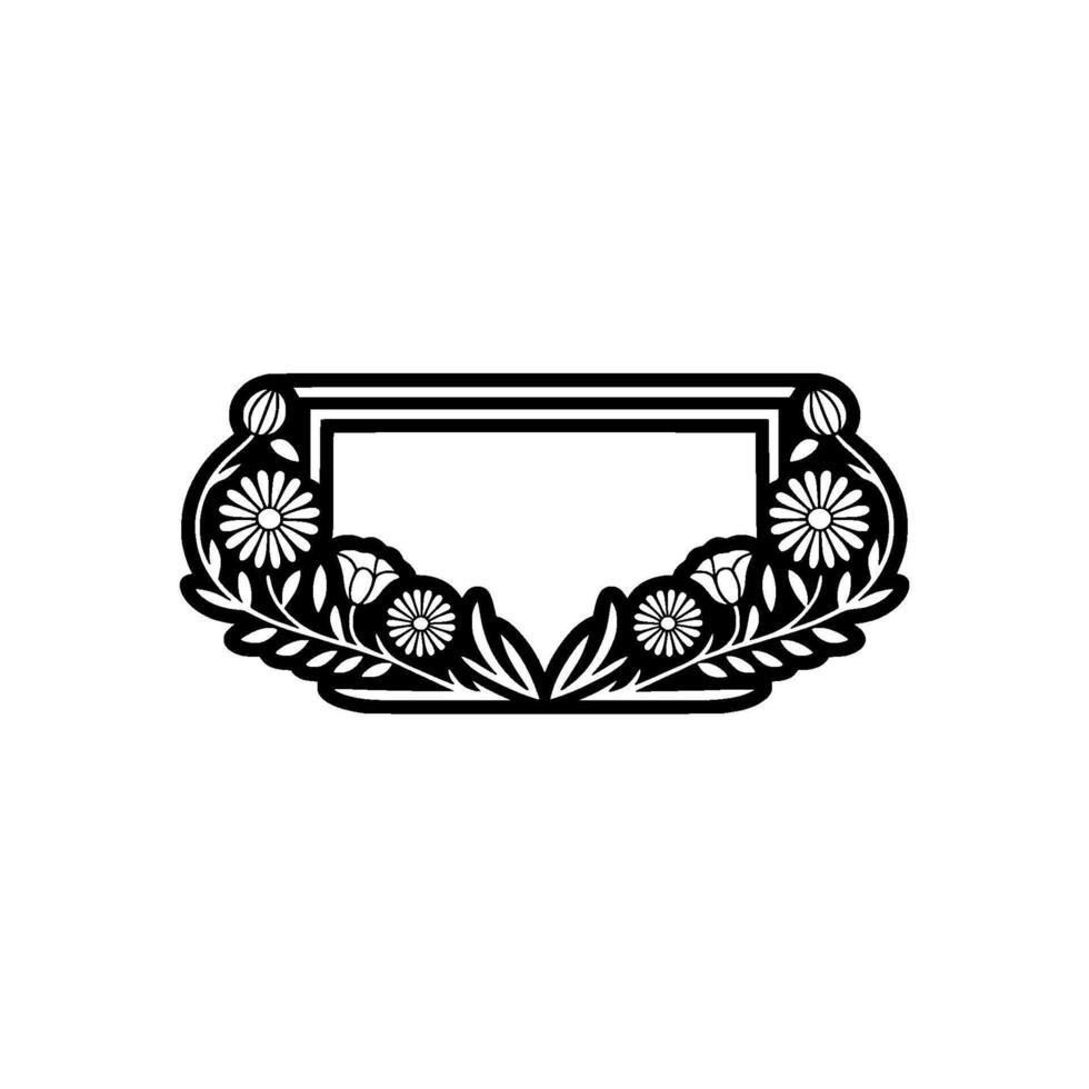 Floral Label Frame, Black and White vector