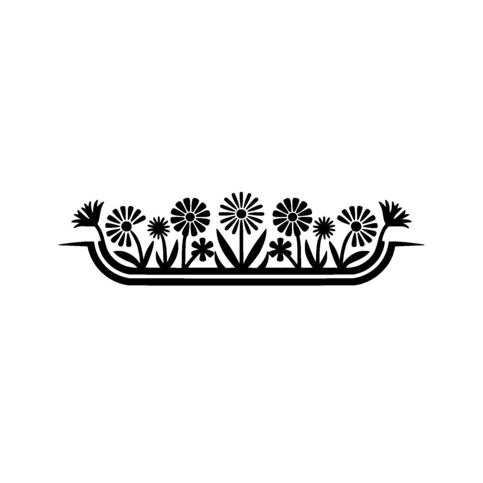 Black White Floral Border Minimalist Daisy Illustration vector