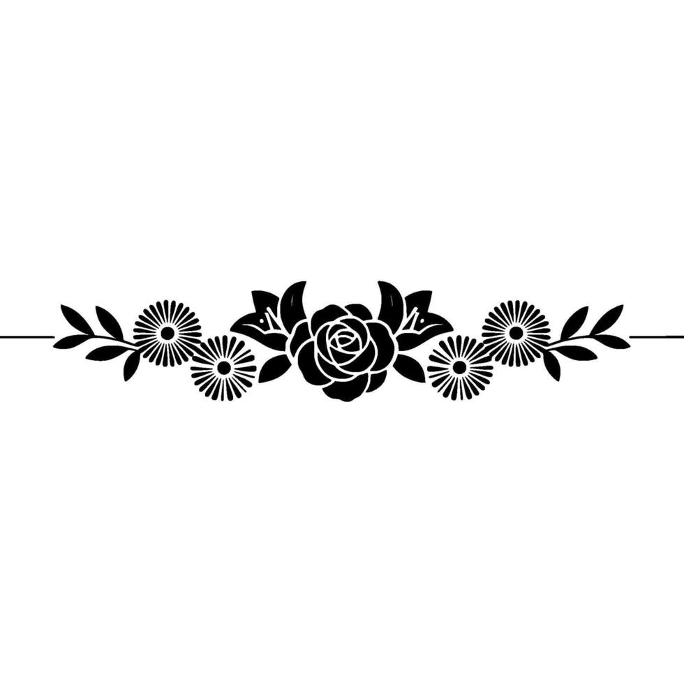 Elegant Black Floral Border on White Decorative Line Art - Line art vector