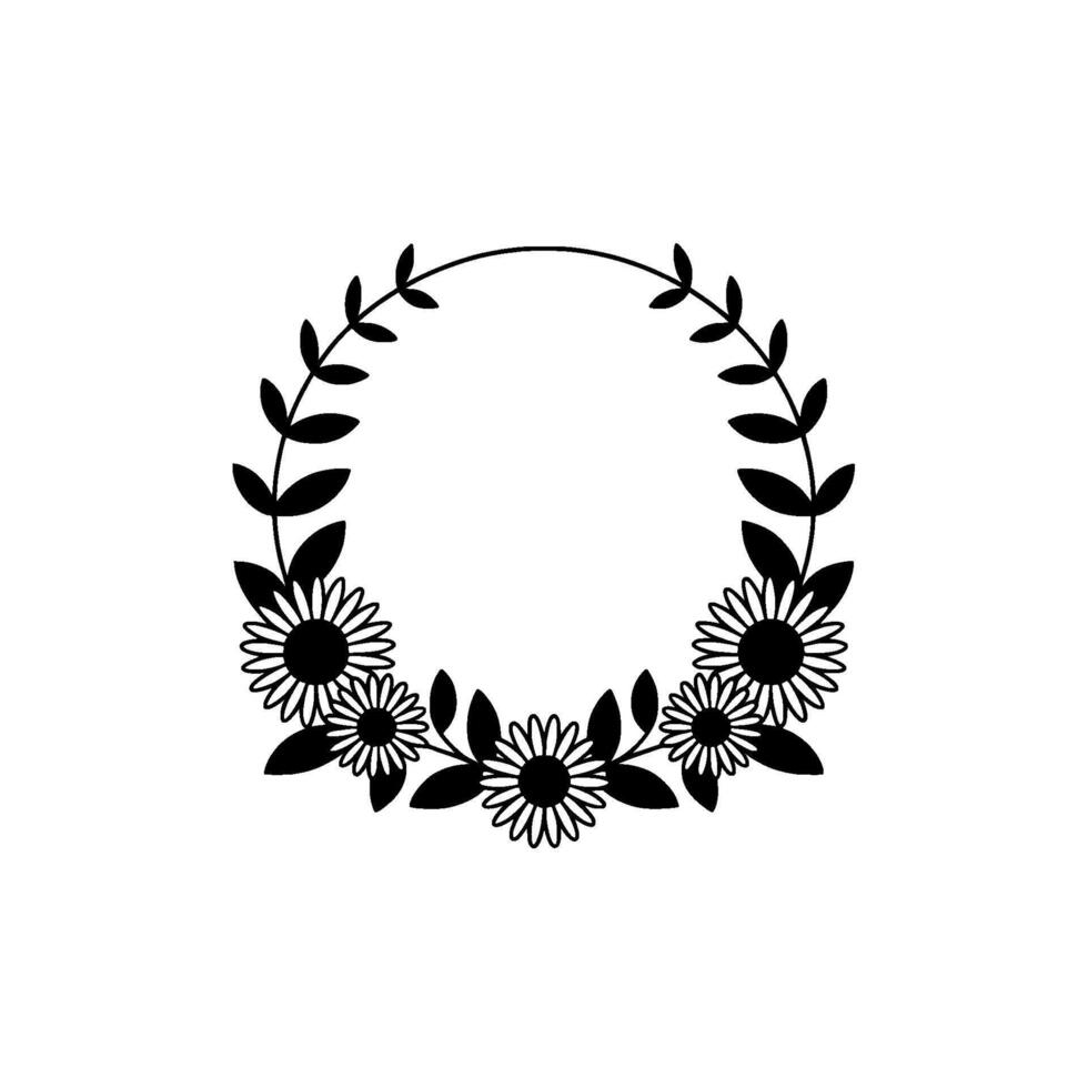 Elegant Black Floral Wreath on Cream Background - Minimalist vector