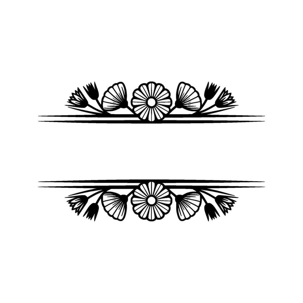 Elegant Floral Frame Divider - Minimalist Black White vector