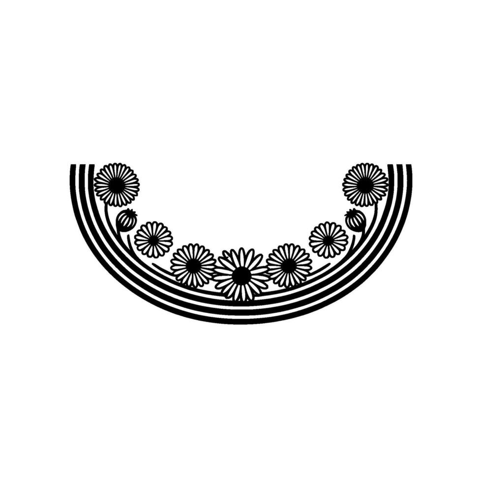 Elegant Floral Semicircle, Black and White vector