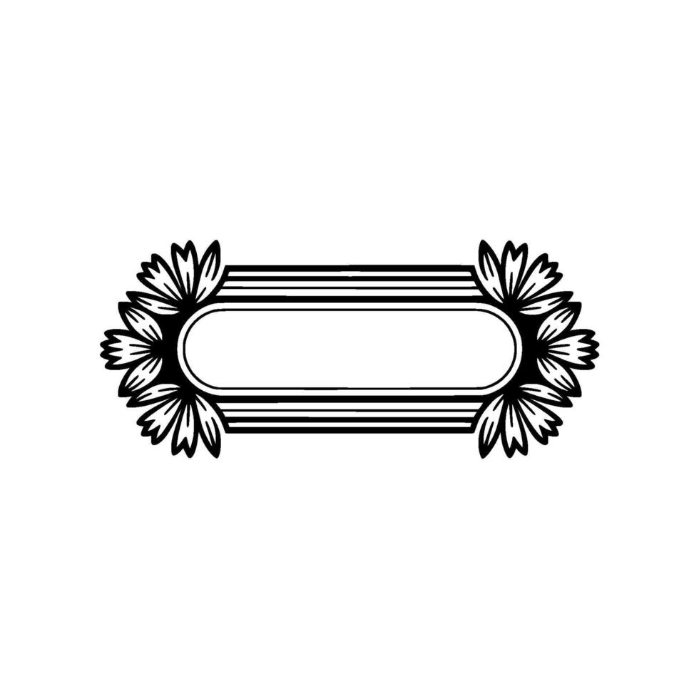 Floral Frame, Art Deco Label, Minimalist Black White vector