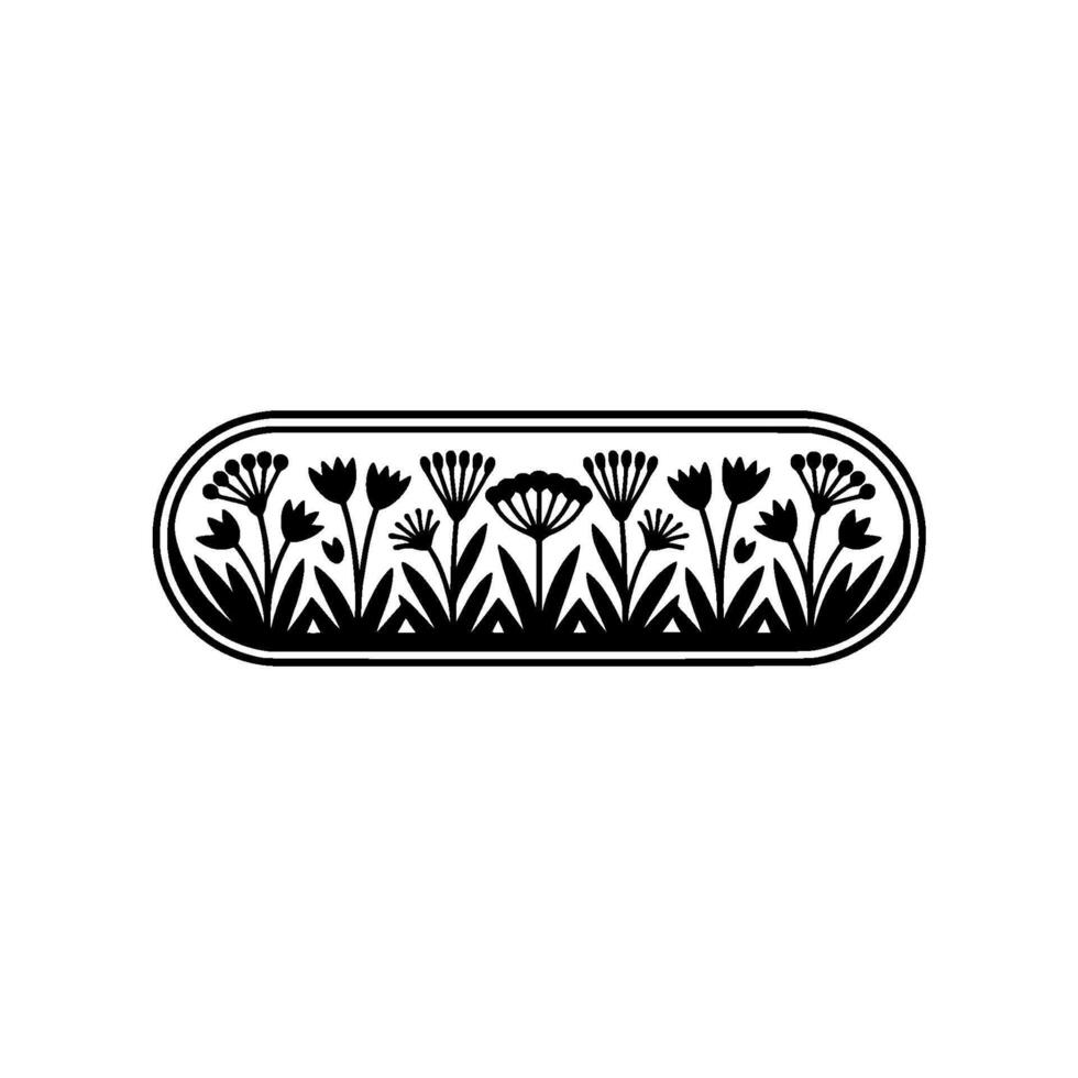 Floral Border Silhouette in Oval Frame, Minimalist vector