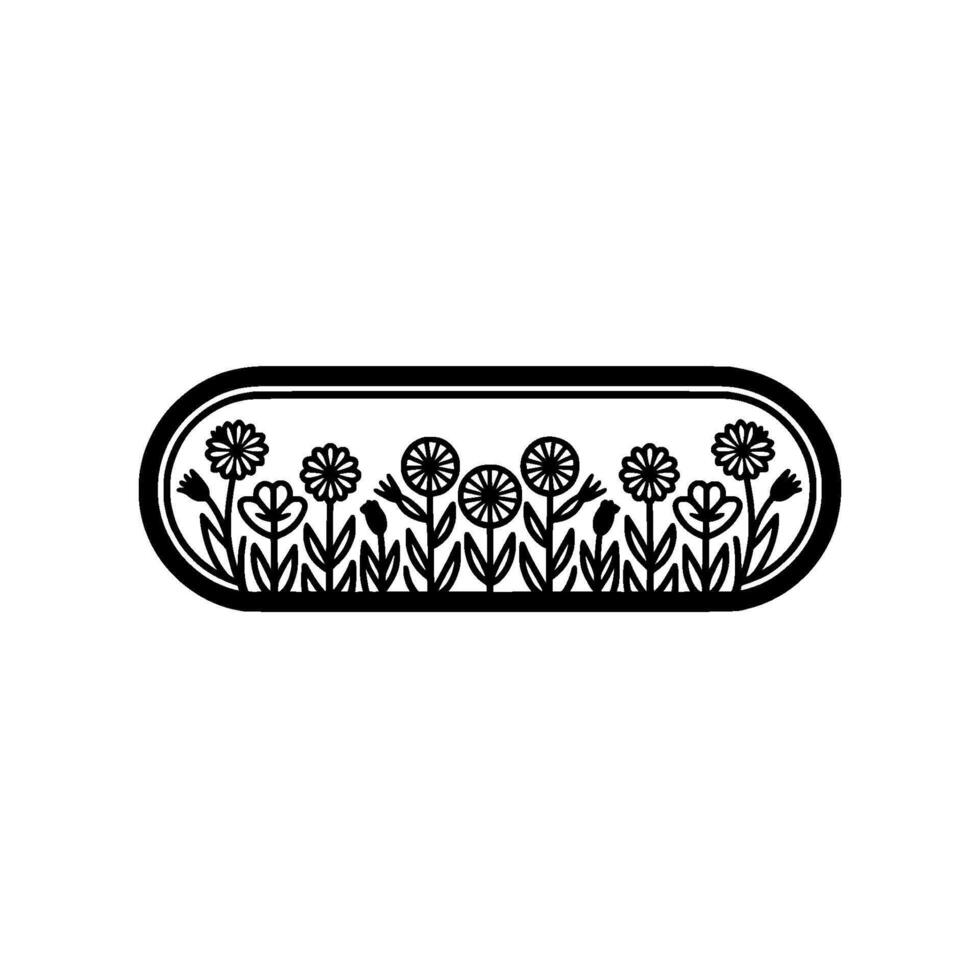 Minimalist Black Flower Bed in Oval Frame vector