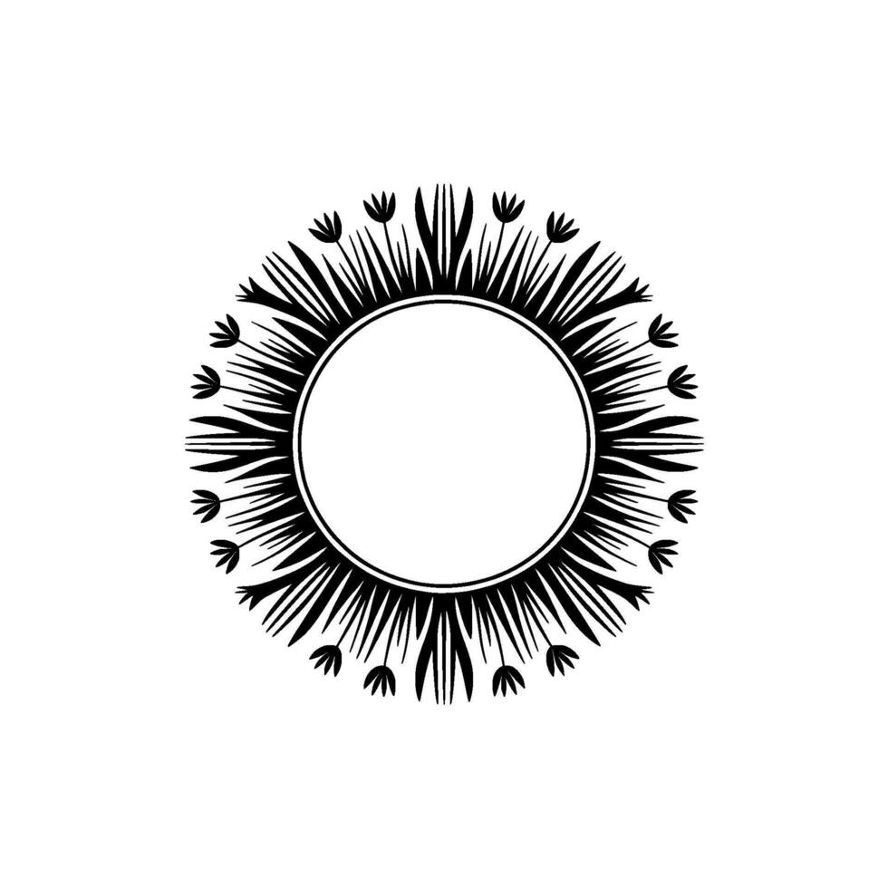 Circular Floral Frame, Minimalist Monochrome vector