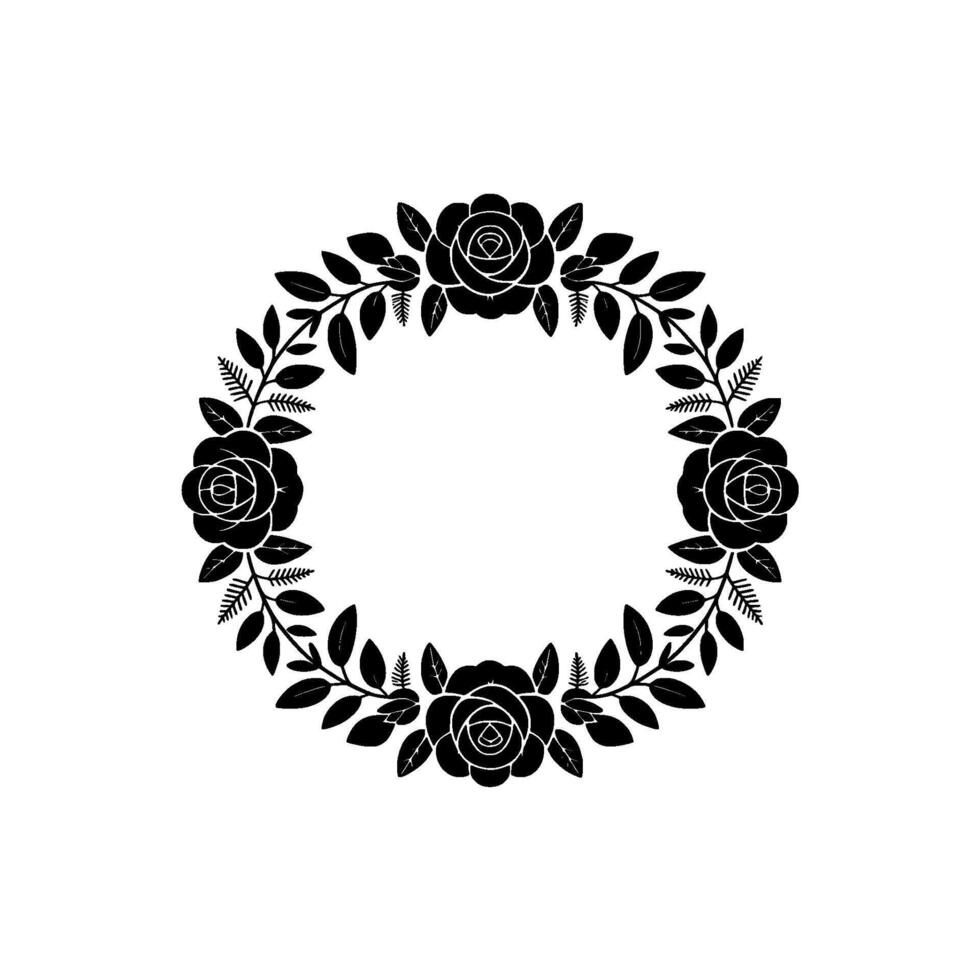 Elegant Black Floral Wreath on Neutral Background - Roses vector