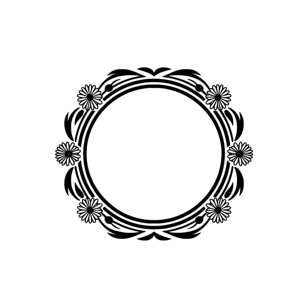 Elegant Floral Circle Frame on White, Black and White, Decorative Border vector