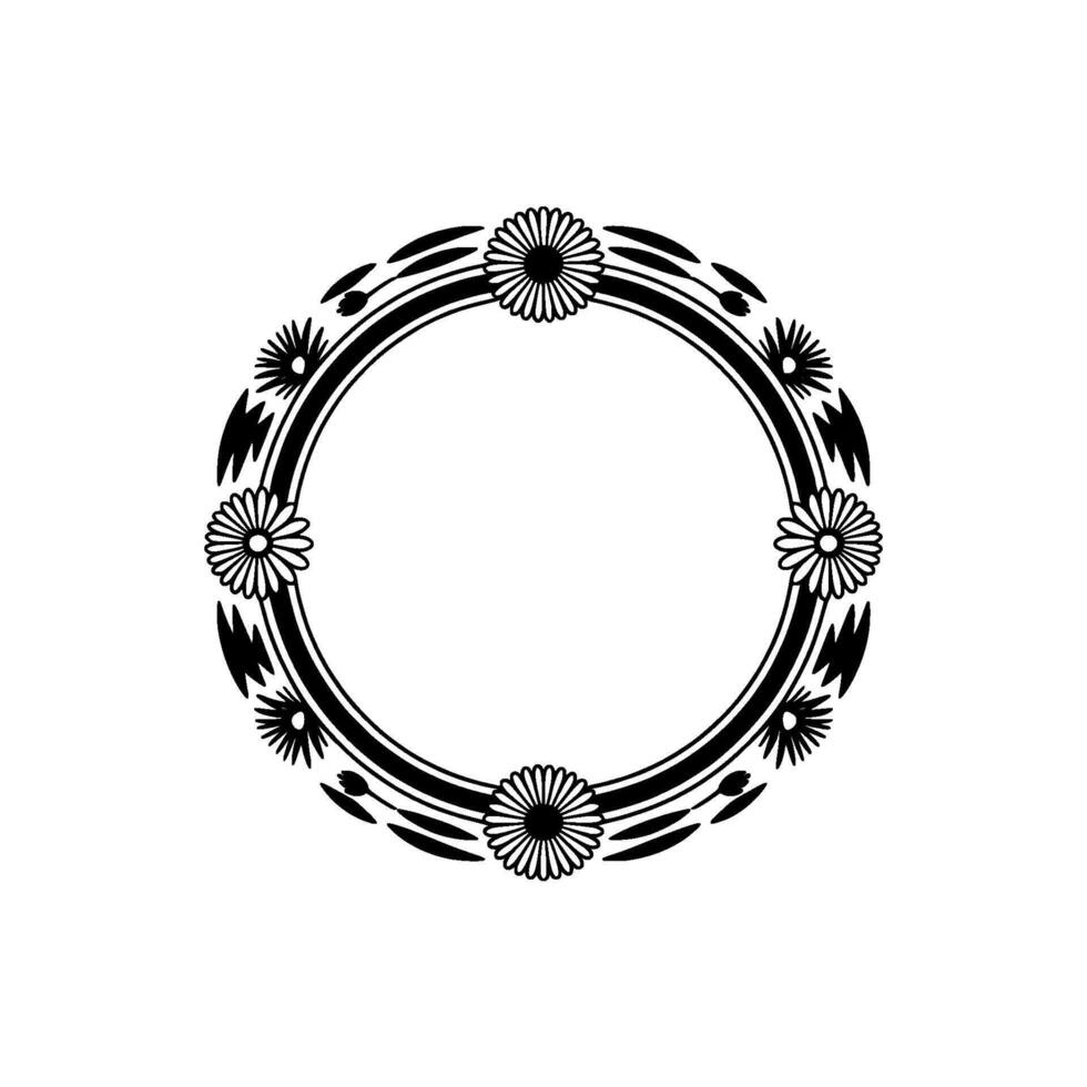 Elegant Floral Circle Frame, Black and White, Minimalist - Daisies vector