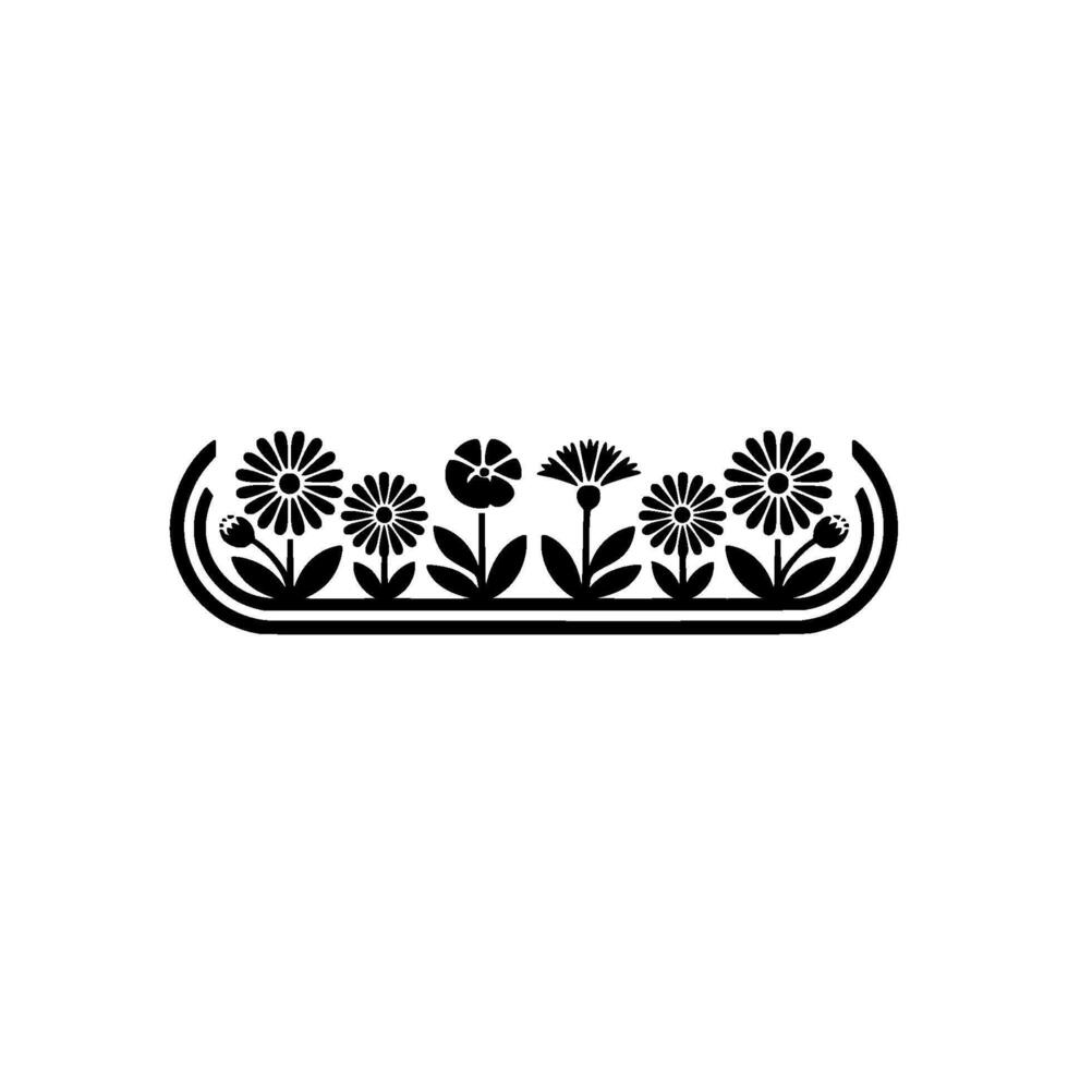 Minimalist Flower Bed Illustration, Black and White, Floral vector