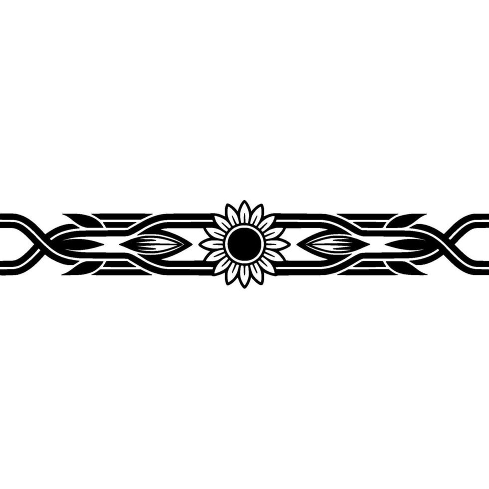Elegant Floral Border Black Sunflower on White, Line art vector
