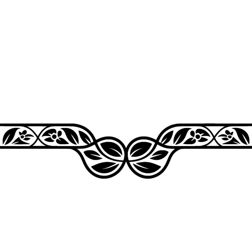 Elegant Black Floral Border Element on White Background, Seamless vector