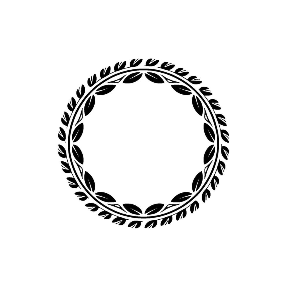 Minimalist Leaf Circle Frame, Elegant Black on White vector