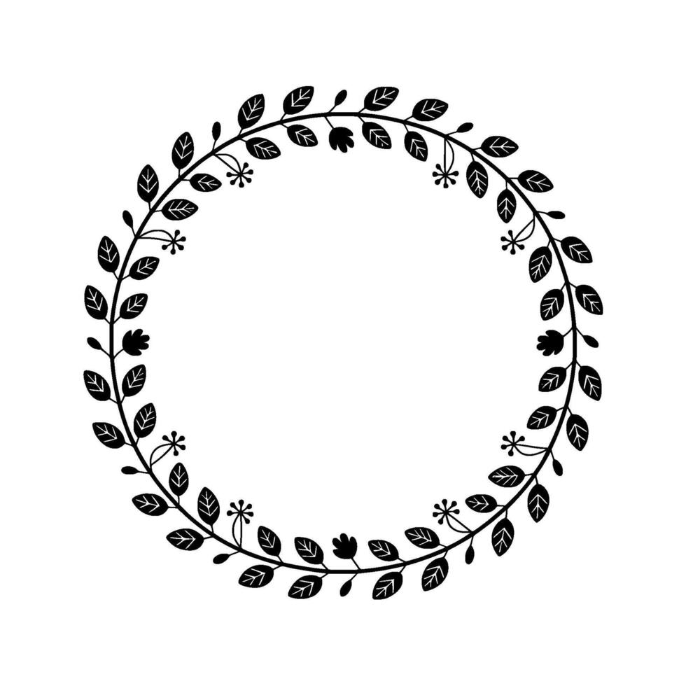 Minimalist Black Leaf Wreath on White Background - Leaves vector