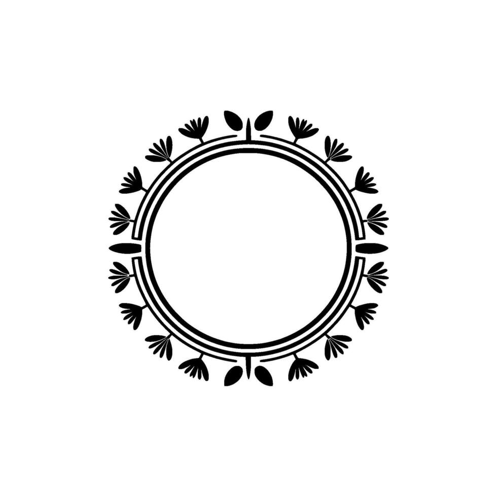 Minimalist Floral Circle Frame, Black White, Element vector