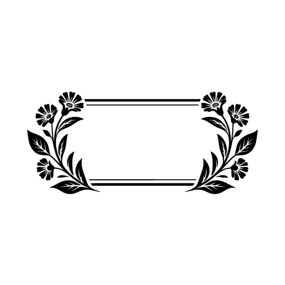 Floral Frame Elegant Black White with Blank Space vector