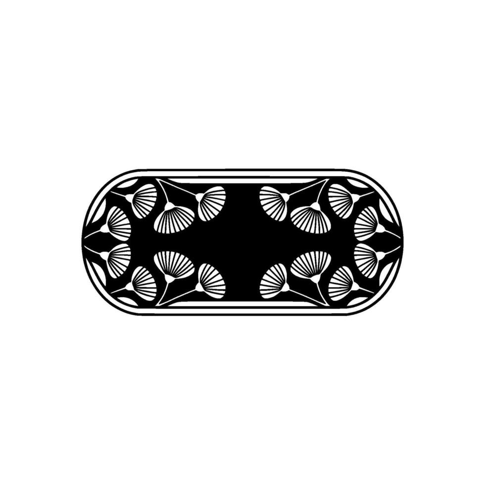 Elegant Floral Oval Frame in Black and White - Decorative vector