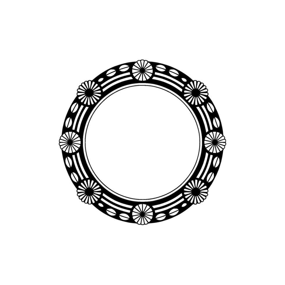Deco Floral Circle Frame, Black and White vector