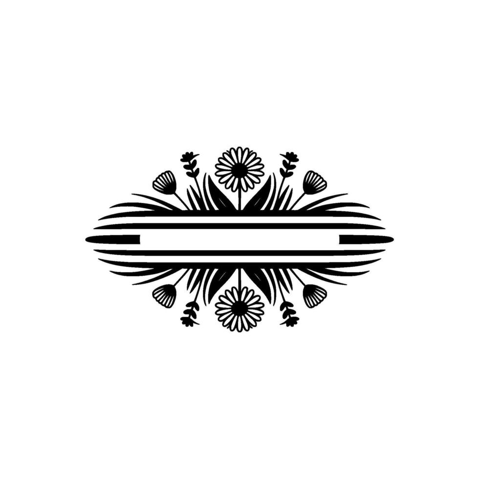 Floral Oval Frame, Black and White, Minimalist, Flowers vector