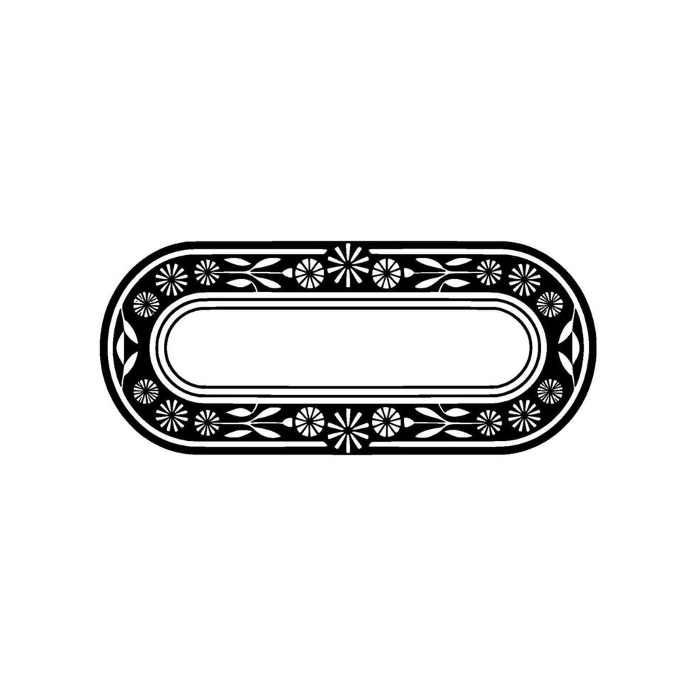 Elegant Black and White Floral Oval Frame, Decorative Element vector