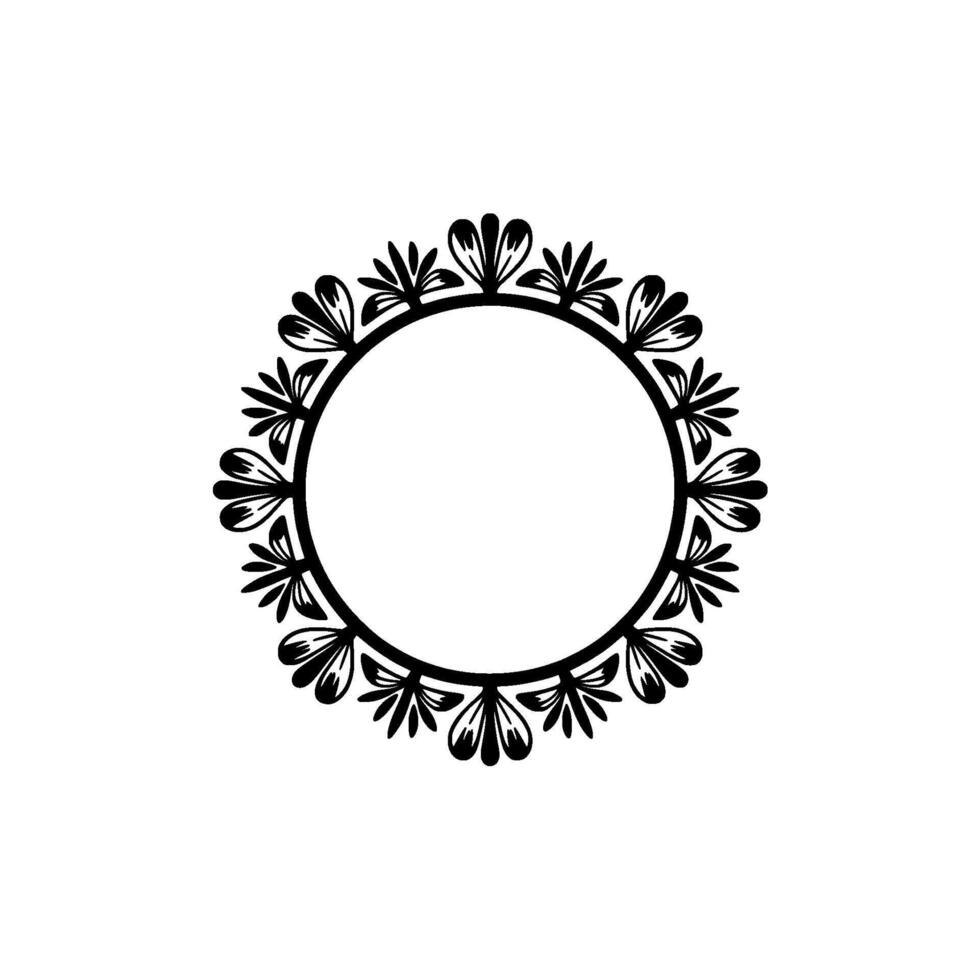 Elegant Circular Floral Frame, Black and White for Invitations, Cards vector