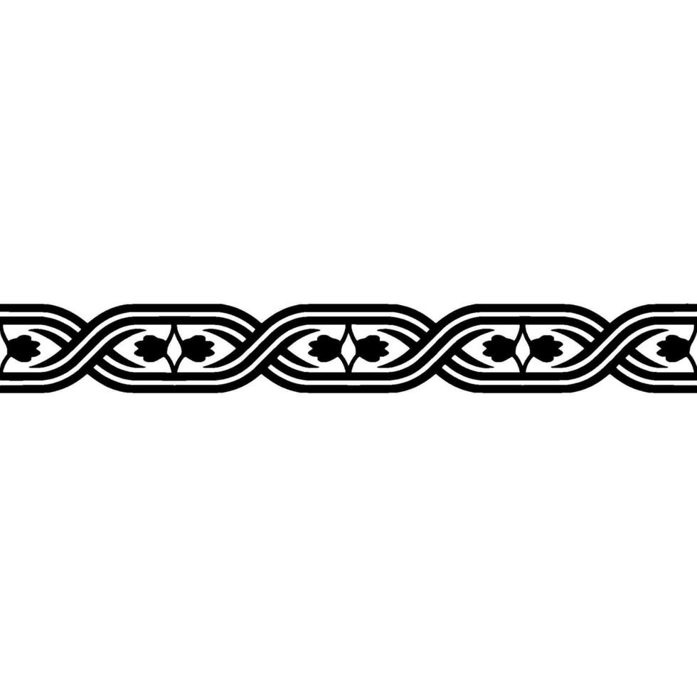 Decorative Woven Pattern Border with Floral Accents, Black White vector
