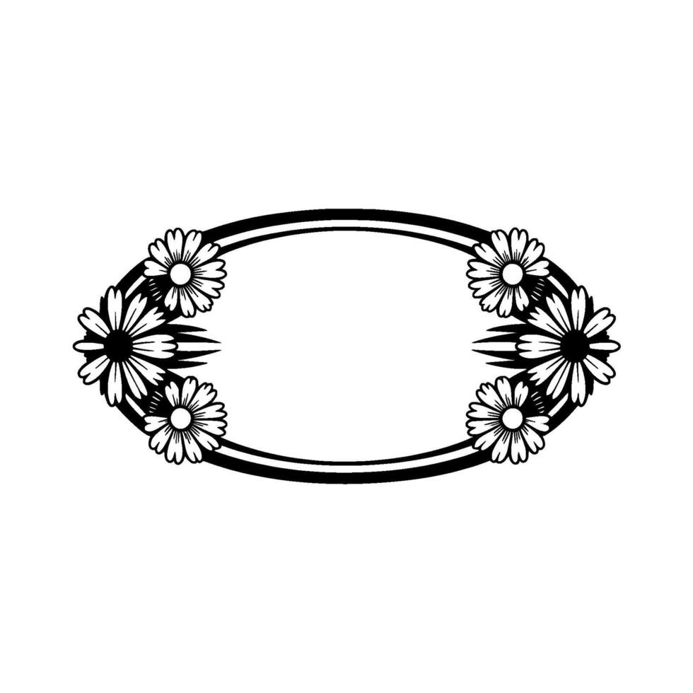 Floral Oval Frame Elegant Black and White vector