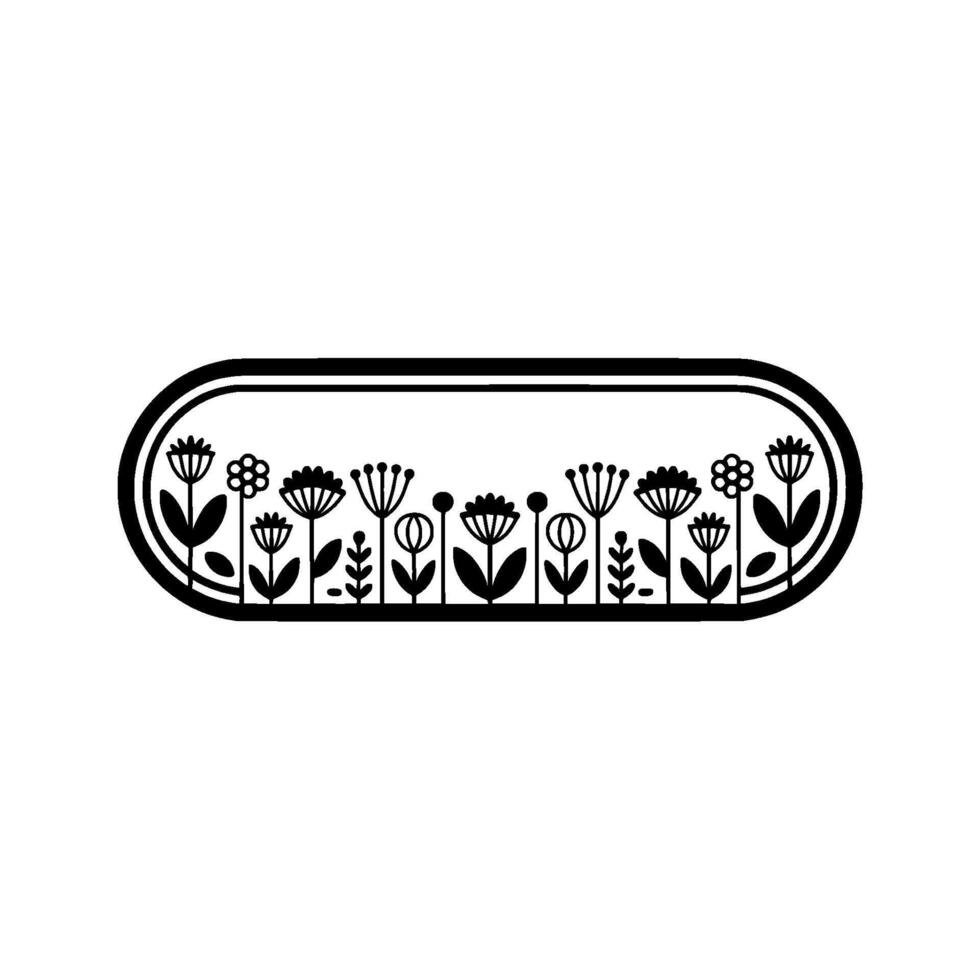 Minimalist Floral Border, Black and White, Decorative Element - Stylized vector