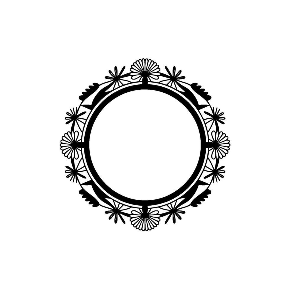 Elegant Floral Frame on White, Circle Border, Black White vector
