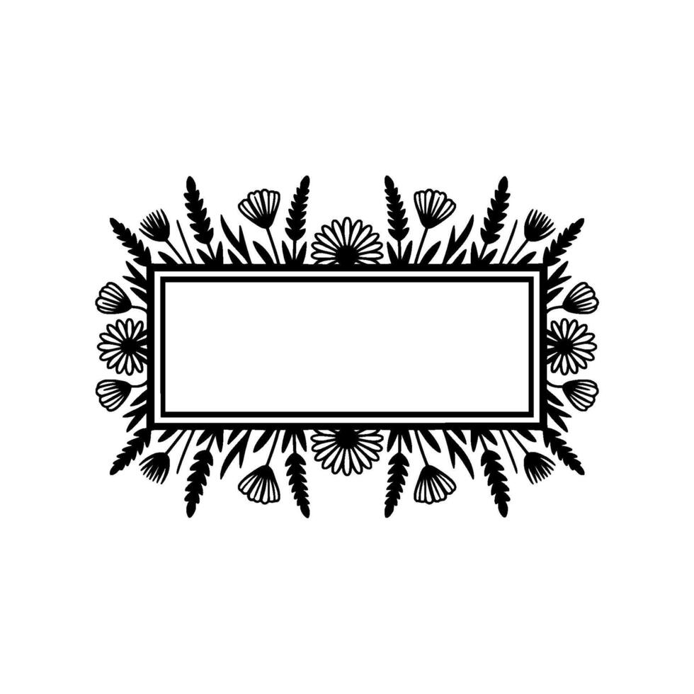 Floral Frame for Text, Minimalist Black and White, Decorative Border vector