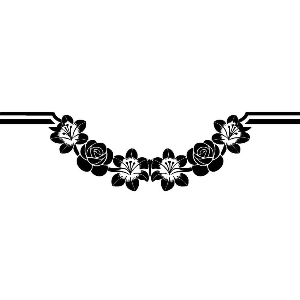 Elegant Black Floral Border on White Background, Curve vector