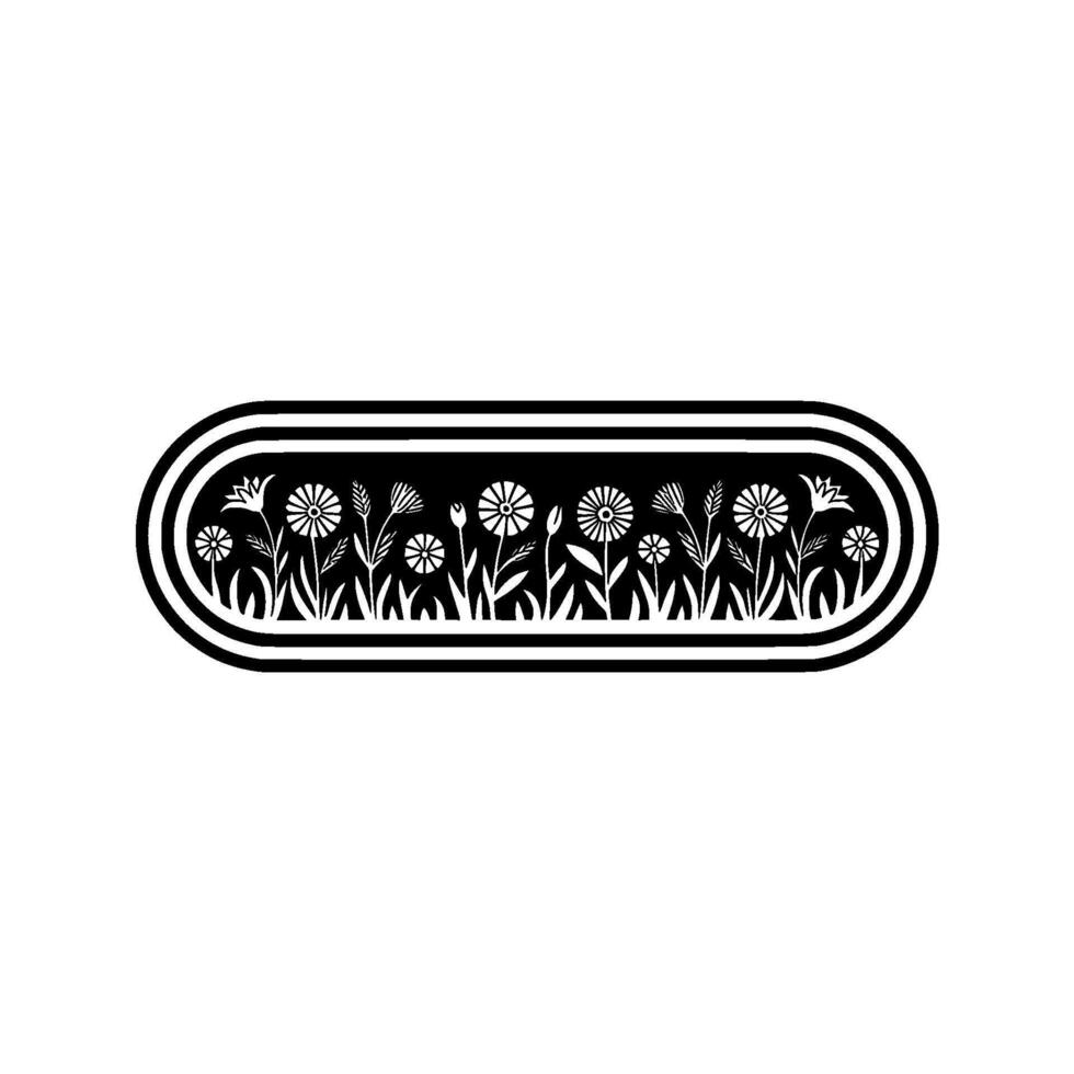 Minimalist Floral Border in Black and White, Monochrome vector